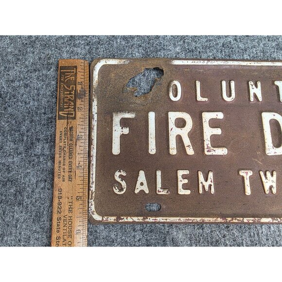 Volunteer Fire Dept License Plate Sign Salem Twp Co. 1 Vintage Rusted OH Monroe - Picture 7 of 10